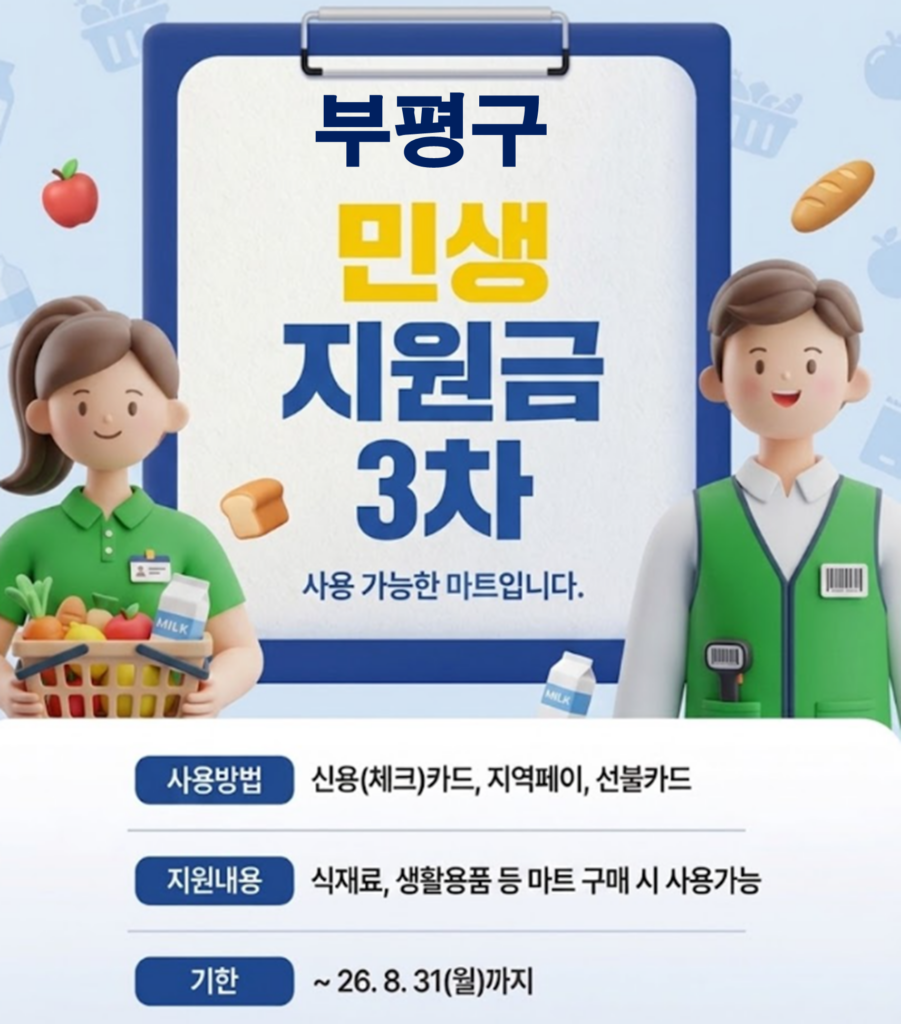 부평구 민생지원금 3차 사용 가능한 마트 정리 부평구 민생지원금 3차 사용 가능한 마트 정리