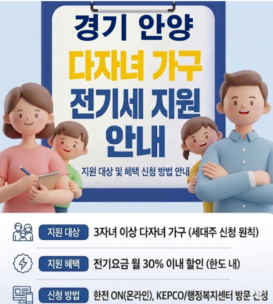 2026 안양 다자녀 전기세 지원 얼마나 될까??(대상자 및 신청방법) 2026 안양 다자녀 전기세 지원 얼마나 될까??(대상자 및 신청방법)