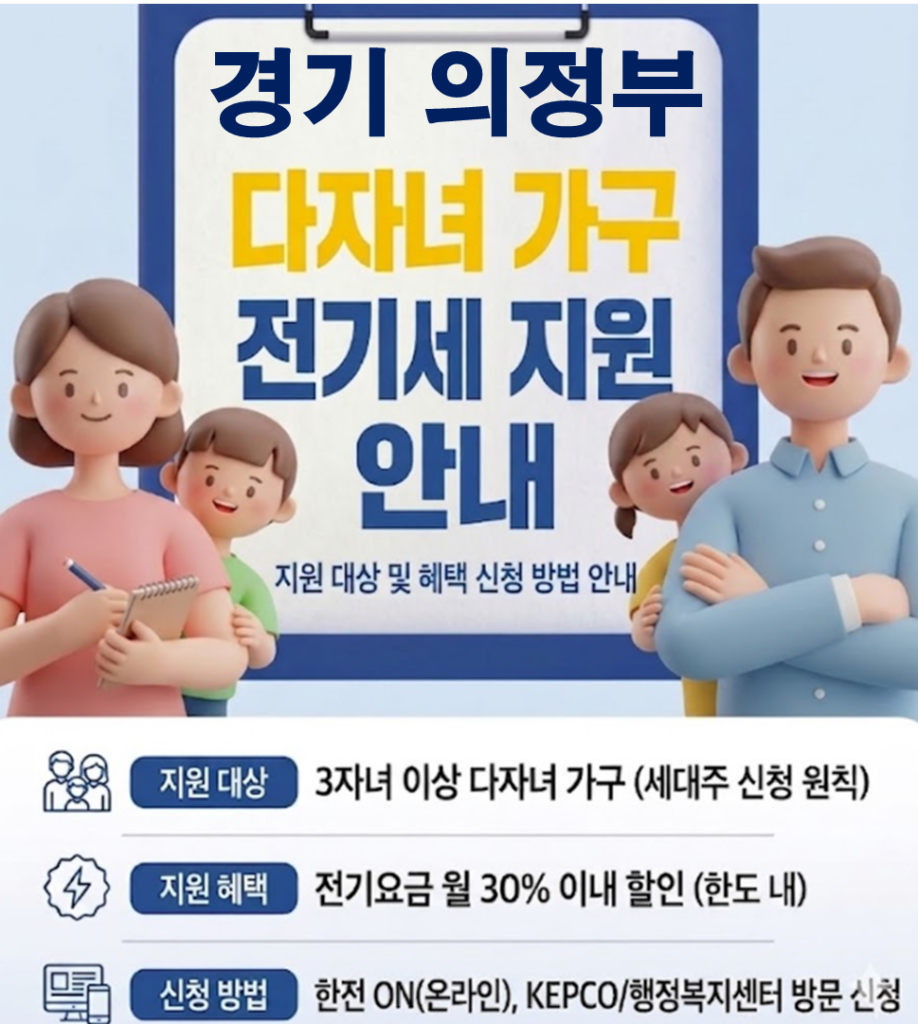 2026 의정부 다자녀 전기세 지원 얼마나 될까??(대상자 및 신청방법) 2026 의정부 다자녀 전기세 지원 얼마나 될까??(대상자 및 신청방법)