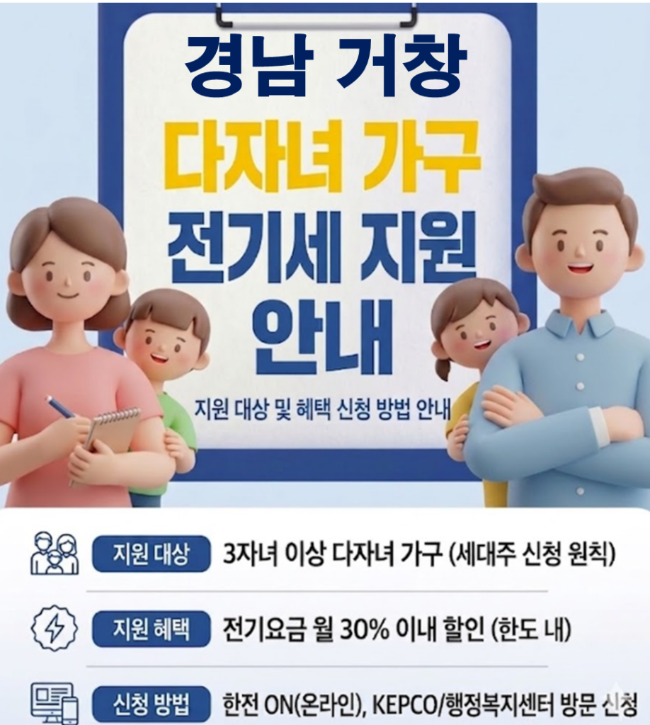 2026 거창 다자녀 전기세 지원 얼마나 될까??(대상자 및 신청방법) 2026 거창 다자녀 전기세 지원 얼마나 될까??(대상자 및 신청방법)